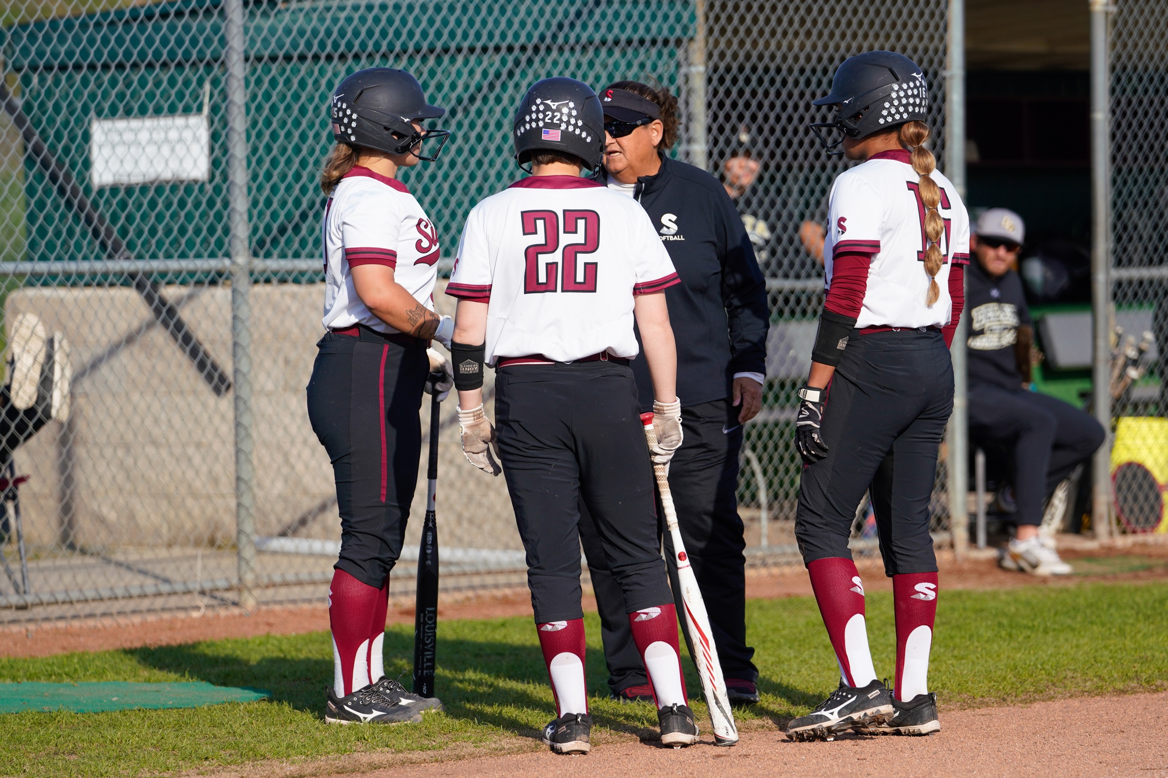 Sierra College softball coach Darci Brownell has coached the Wolverines for 27 years. Pictured here is Brownell strategizing with her players during a game earlier this season.