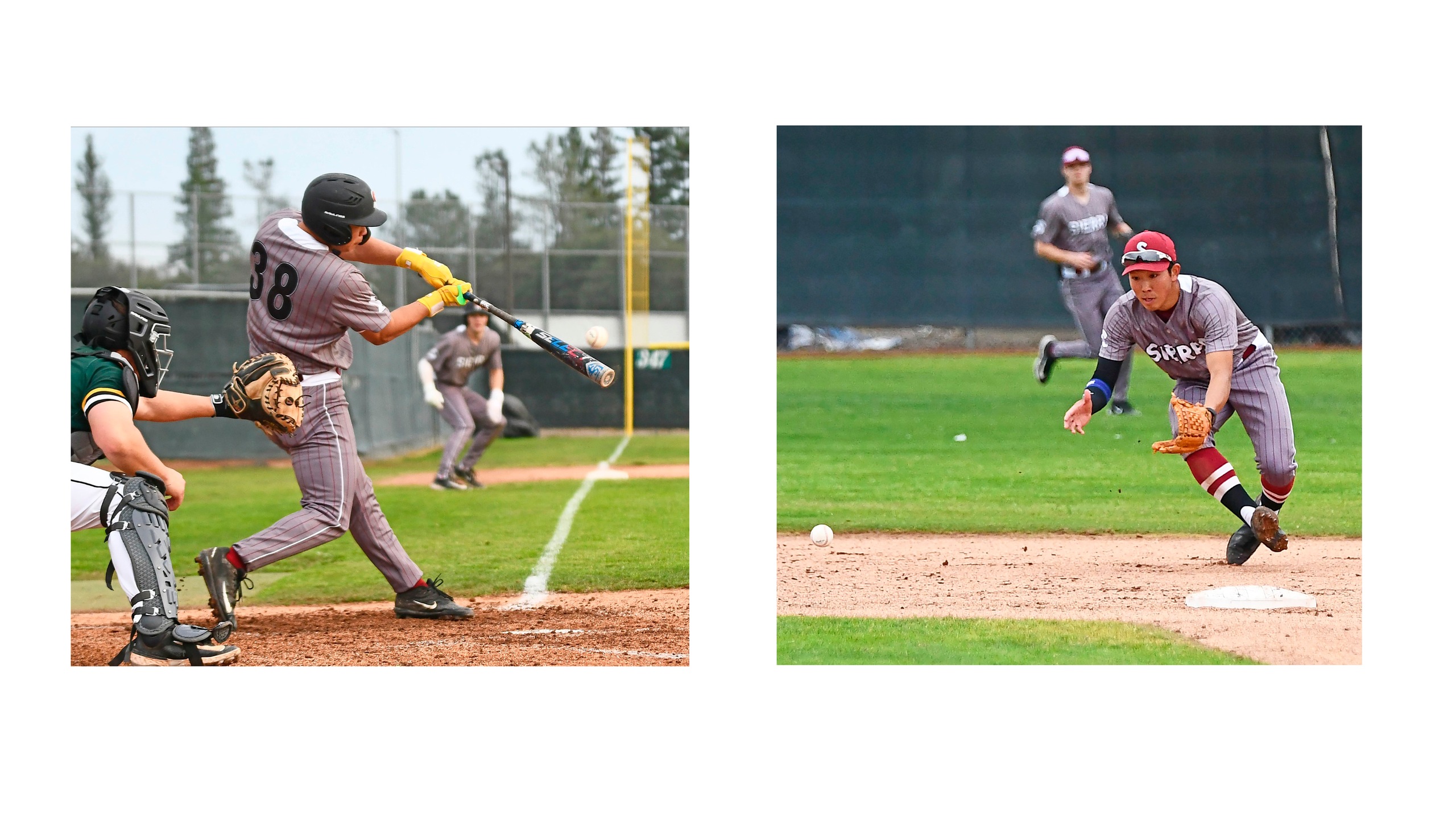 2 images- Sierra batting; Sierra catching
